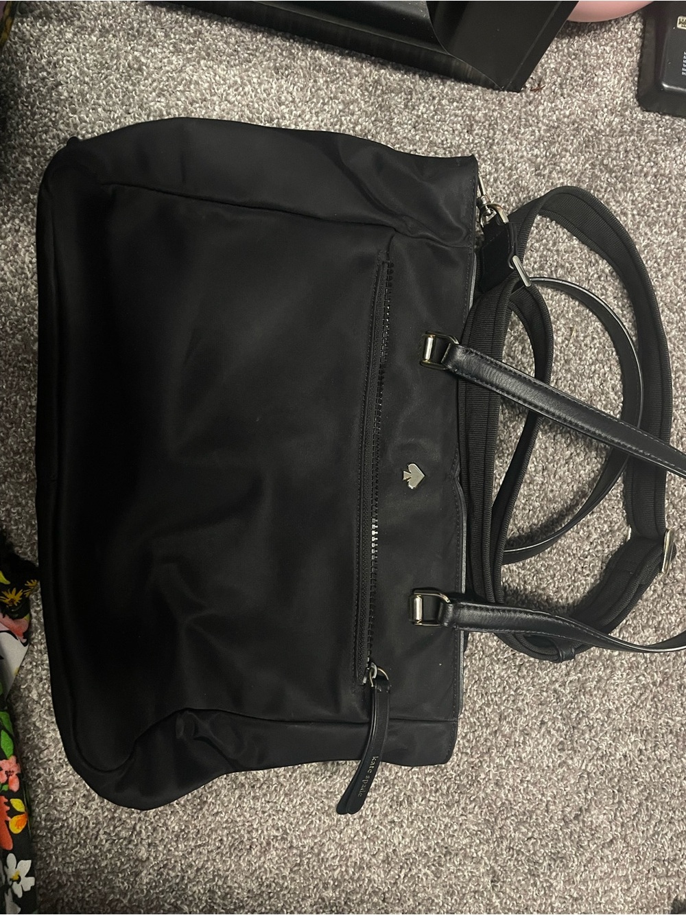 kate spade Black Nylon Crossbody Tote with Heart-Print Lining